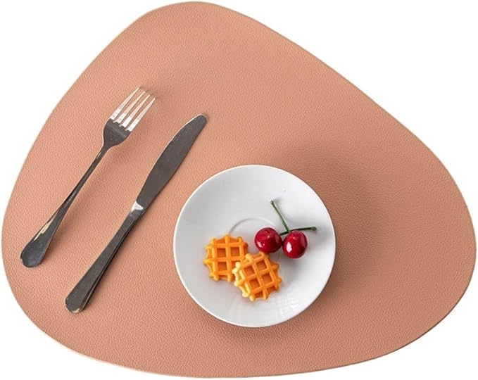 Grey PU Leather Placemats for Table Waterproof Non-Slip Table Mat Set Coaster Set Cup Wine Mat Tableware Pad Napkin for Kitchen(Pink)