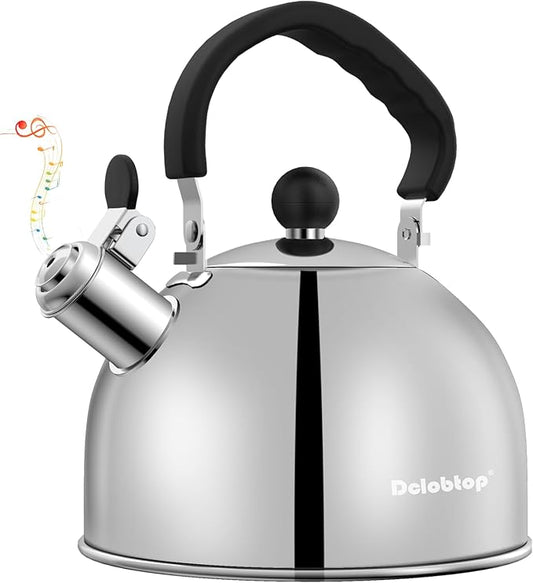 Tea Kettle for Stove Top - Stainless steel Teapot,2 Quart Camping Kettle, Efficient Heating, Audible Whistle, Safe Handle - Hot Water kettle & Tea Pot Stovetop (Silver)