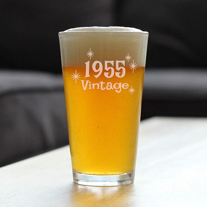 Bevvee Vintage 1955 Pint Glass for Beer - 71st Birthday Gifts for Men or Women Turning 71 - Fun Bday Party Decor - 16 oz