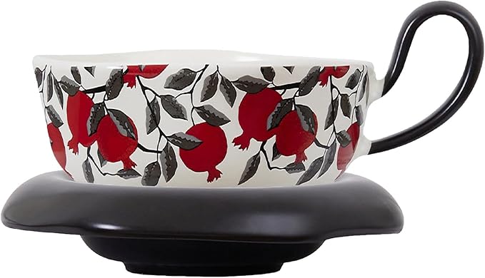 8.4oz Ceramic Coffee Mug with Saucer Set, Vintage Ceramic Latte Art Mug, Irregular Aesthetic Flower Cups for Espresso, Milk, Americano, Cappuccino, Tea, Black, 1 Piece