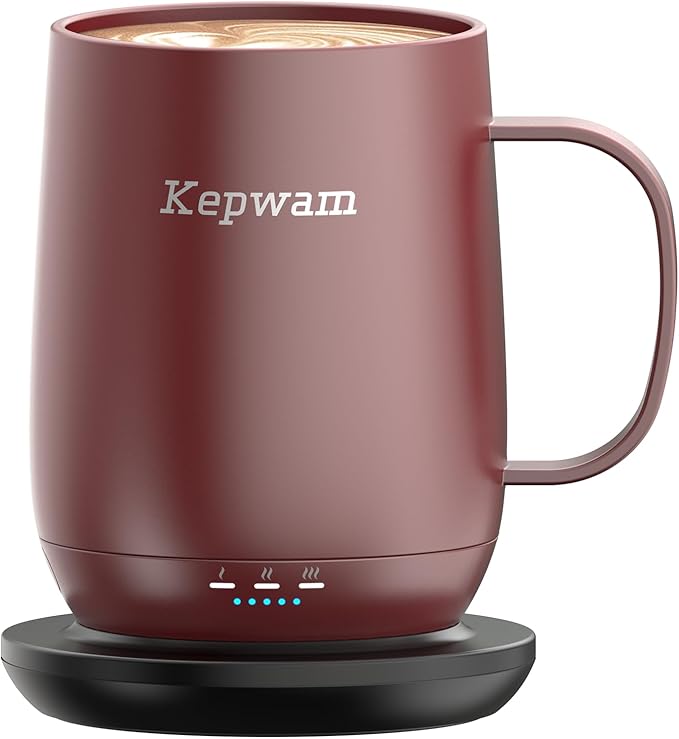 Kepwam Self Heating Coffee Mug T2, 16oz Smart Heated Coffee Mug, 150 Min Battery Life - Hot up to 149℉ Temperature Control Coffee Mug Warmer, Gifts for Dad Mom (No APP)