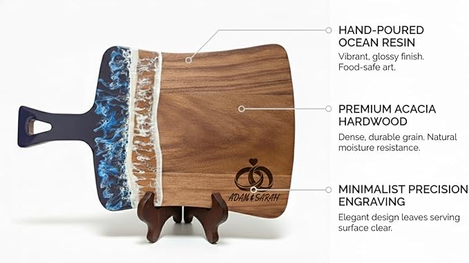 Personalized Charcuterie Board with display stand, Custom Engraved Wood Serving Board with Name, Housewarming Gift, Realtor Closing Gift, Wedding Gift for Couple, Muslim Couple Gifts, Ramadan Gifts