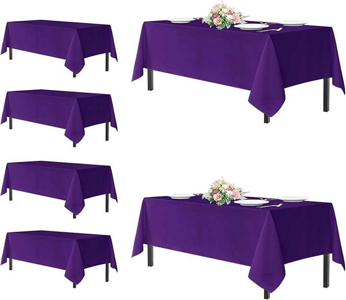 sancua Rectangle Tablecloths for 8 Foot Tables, 6 Pack - Washable Polyester Fabric Table Cloth for Halloween Party Wedding Birthday Banquet Reception, 60x120 Inch, Purple