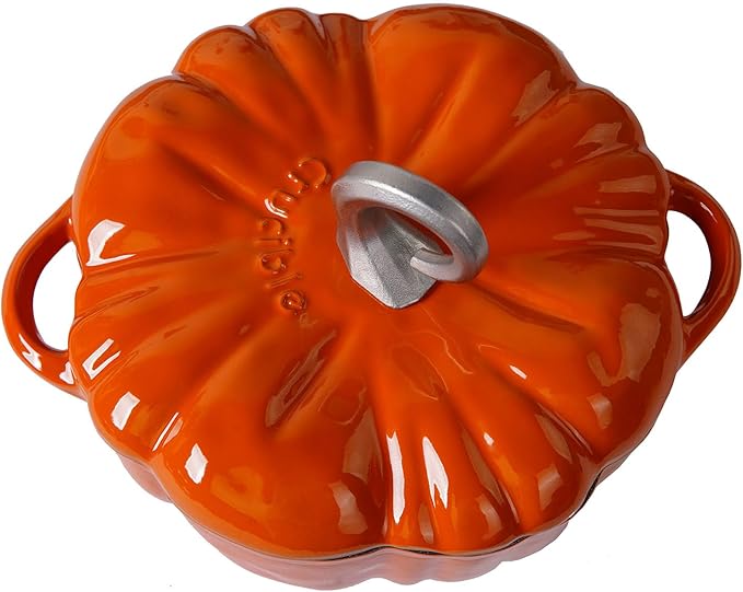 Enameled Cast Iron Pumpkin Pot Dutch Oven Cocotte, Orange, 2.32 qt (2.2 L)