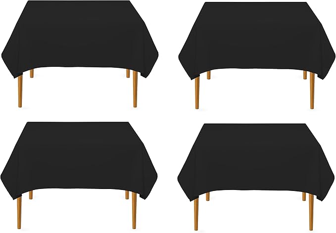Pomp Black 70" x 70" Poplin Polyester Tablecloth (4 Pack) | Wrinkle + Stain Resistant Easy Care Premium Fabric | Fits Square or Round Table