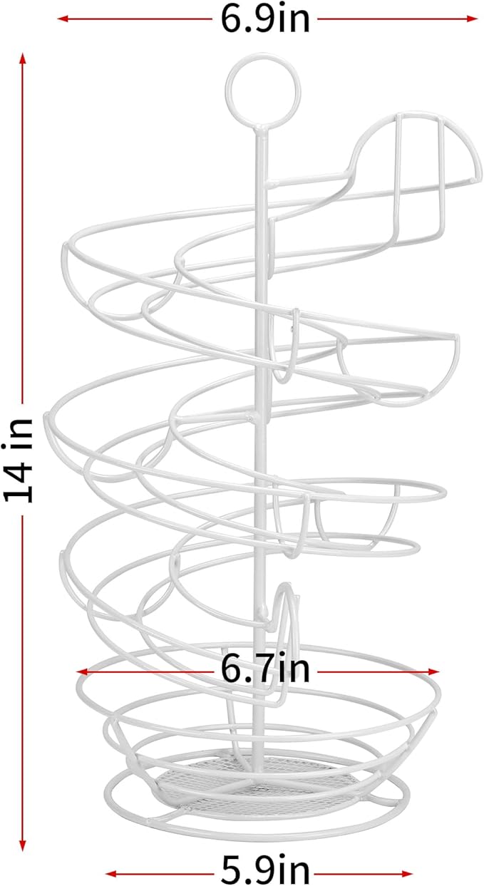 White Spiral Egg Holder Countertop, Metal Egg Skelter, Egg Dispenser Rack with Storage Basket for Countertop, Kitchen
