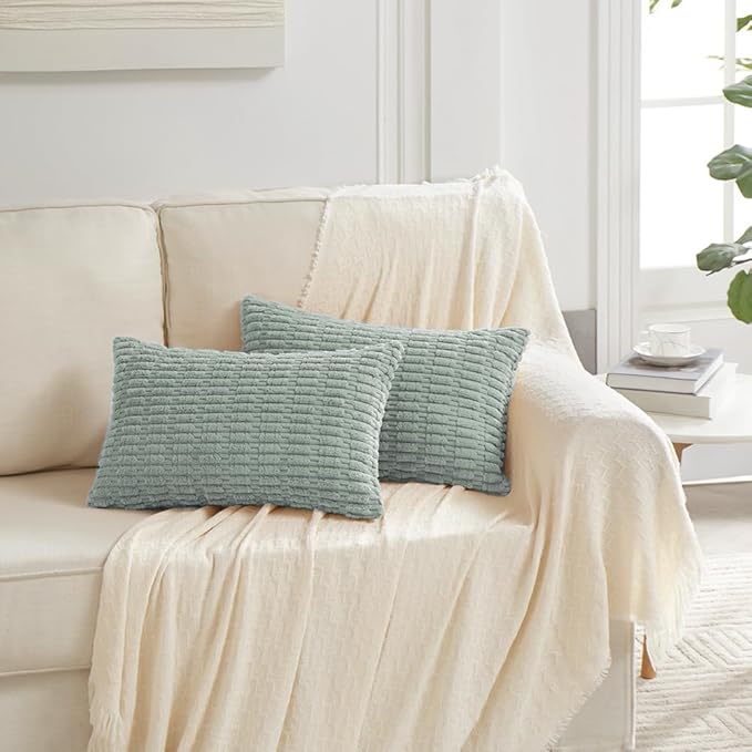 Fancy Homi 4 Packs Decorative Throw Pillow Covers for Living Room Couch Bed, Modern Farmhouse Boho Home Decor, Accent Cushion Case (12 x 20-Inch, Grey Blue)