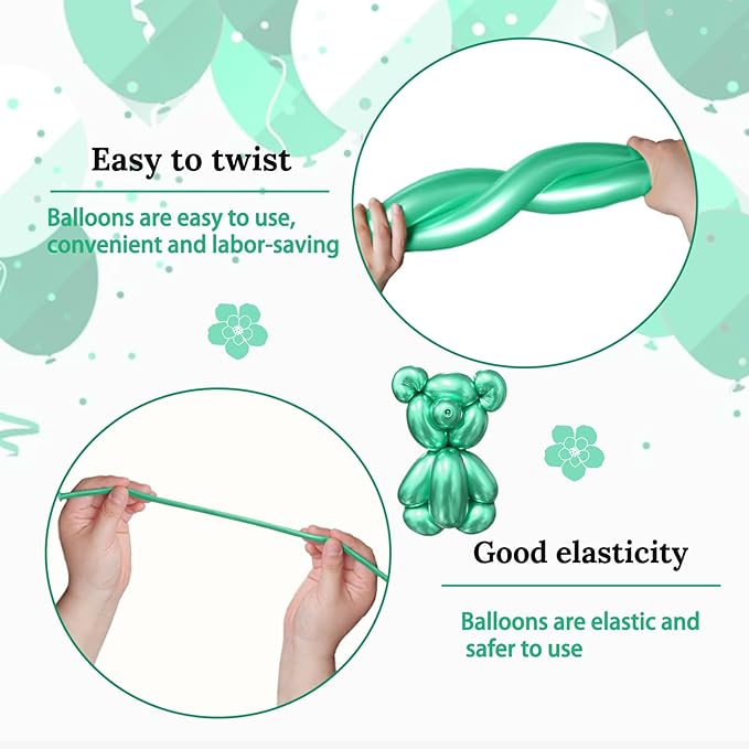 KAWKALSH 260 Metallic Multi Long Balloons for Balloon Garland Thickening Skinny Latex Twisting Animals Modeling Christmas Birthday Wedding Party Festival Decorations 100pcs