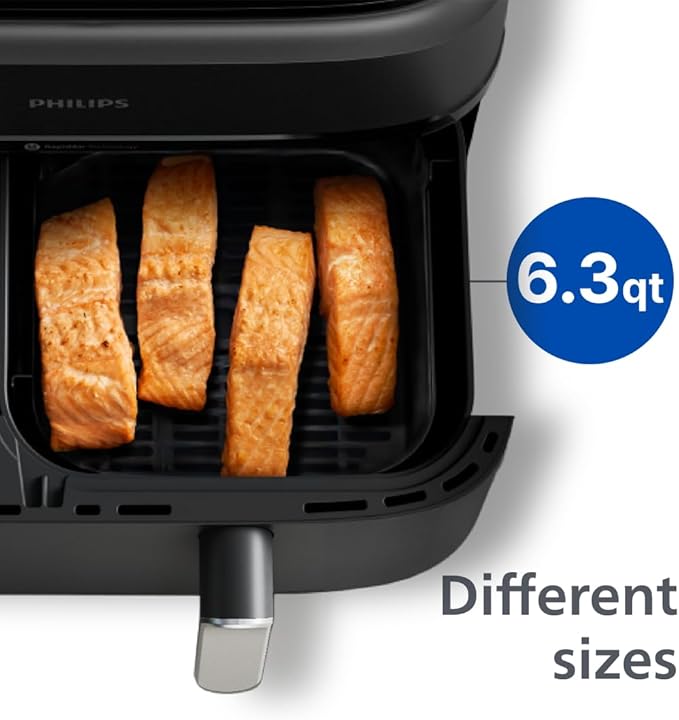 Philips Dual Basket Air Fryer 3000 Series — 8-in-1 functions, 9.5 Quarts, 2 Drawers, Auto-sync Cooking Time, 90% Less Fat, Rapid Air Technology, HomeID Recipe App, Dishwasher Safe, Black (NA351/00)