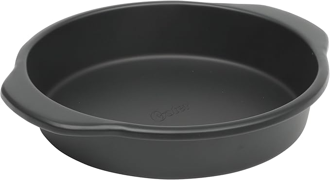 Oster Teston 9-Inch Round Cake Pan, Nonstick Carbon Steel Bakeware, Matte Black, PFAS-Free, Oven-Safe, Easy Release Baking Pan