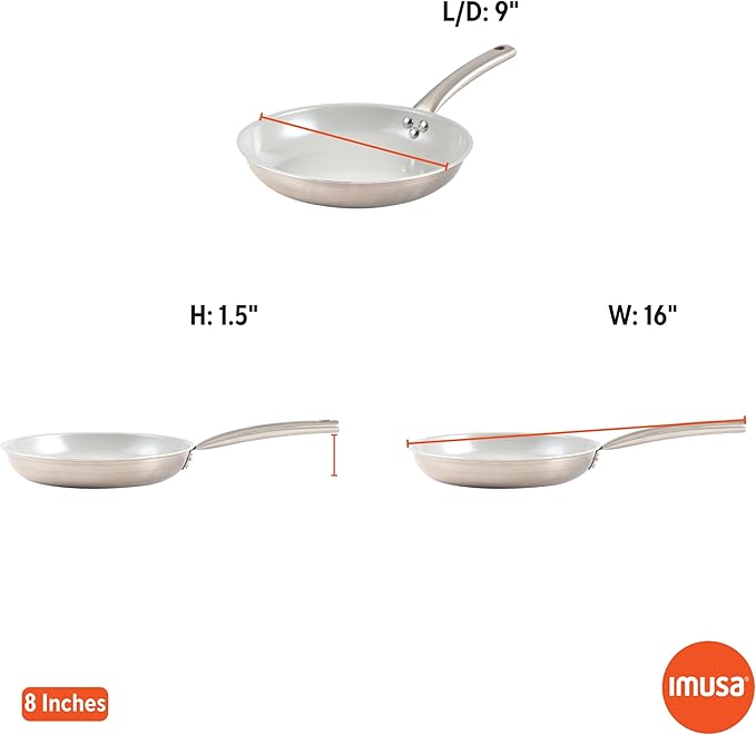 IMUSA 3-Piece Fry Pan Set 8”, 10” & 12” | Ceramic Nonstick Stainless Steel Induction Cookware | Aluminum Skillet Set for Frying, Sautéing & Stir Fry | Oven Safe Cookware with Comfortable Handles