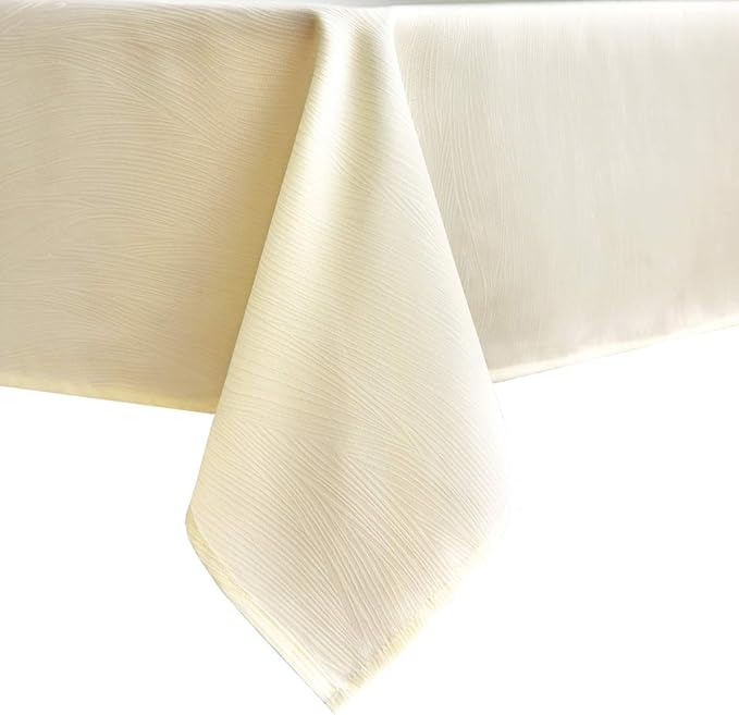maxmill Square Table Cloth Swirl Design Water Resistant Wrinkle Resistance Heavy Weight Soft Tablecloth for Kitchen Dinning Tabletop Decoration Square 52 x 52 Inch Ivory