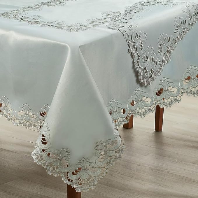 Decozen Gray Table Cloth - Rectangle Lace Linen Tablecloth Intricate Cutouts Embroidery for Kitchen Dining Room Table Home Decor Wedding Receptions - 60 x 120 inches - The Creola Collection