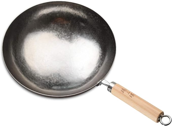 臻三环 ZhenSanHuan Chinese Hand Hammered Iron Pow Woks and Stir Fry Pans Wooden Handle (Silver-34cm)