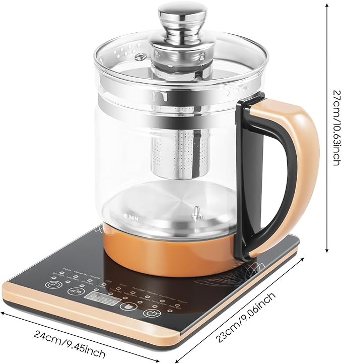 Electric Glass Kettle Kit, 1.8L Glass Hot Boiler With Digital Base, 800W Temperature Control Electric Kettle with Steamed Eggs Holder Hfor Boiling Water, Tea, Coffee