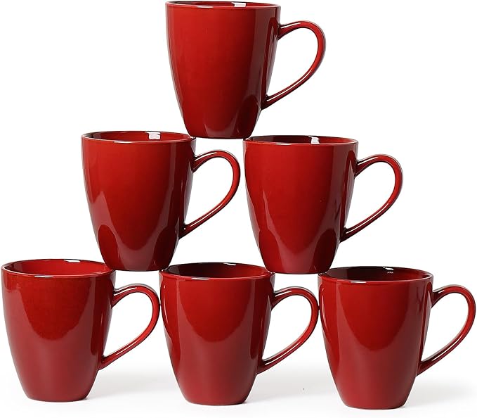 MONITO 17 OZ Coffee Mugs Set of 6, Modern Large Ceramic Coffee Mugs Set with handle for Tea/Latte/Milk/Cocoa, Funny Tea Cups for Office and Home, Engagement Gifts Red…