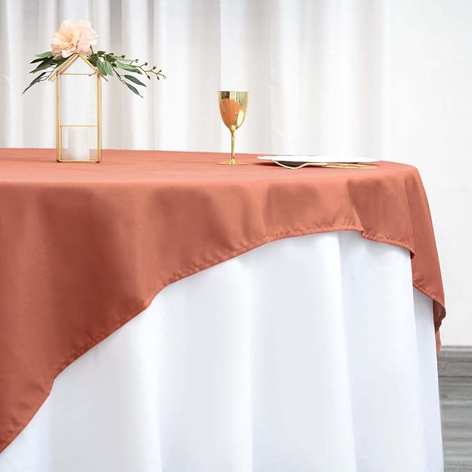 Efavormart 70" Premium Square Polyester Tablecloth for Wedding Kitchen Dining Events - Terracotta