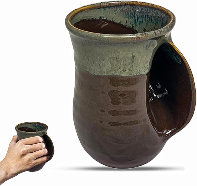 Clay in Motion Handwarmer Mug - Mocha - Right Handed,Brown,14oz.