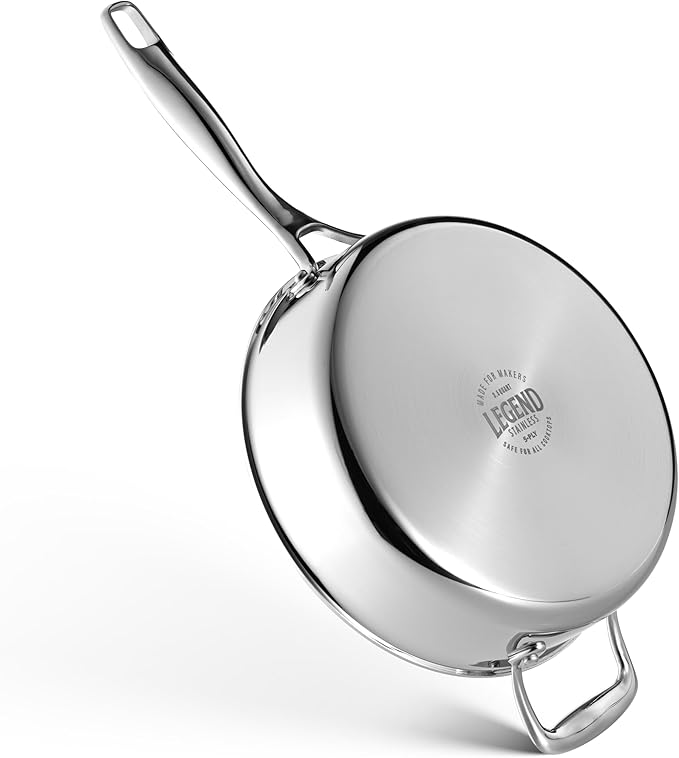 LEGEND COOKWARE 5-Ply Stainless Steel 3.5-Quart Saute Pan with Lid - Induction Compatible, Oven Safe 800°F - Non-Toxic, No Coatings - Even Heating, Won't Warp - Built to Last Generations