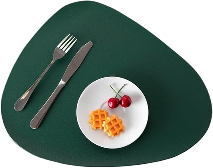 Grey PU Leather Placemats for Table Waterproof Non-Slip Table Mat Set Coaster Set Cup Wine Mat Tableware Pad Napkin for Kitchen(Green)