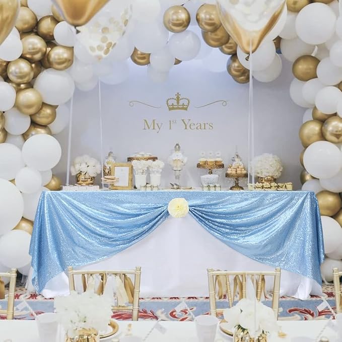 Eternal Beauty Baby Blue Tablecloth, 90x156 Inch Sequin Rectangle Table Cover for Cake Dessert Exhibition Party Birthday Events