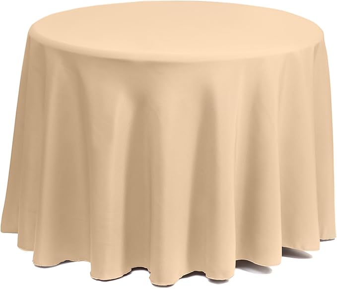 Gee Di Moda Round Tablecloth - 108 Inch Beige Round Table Cloth for 48 to 72 Inch Round Tables - Heavy Duty Washable Fabric - for Buffet Table, Holiday Party, Dinner, Wedding & Baby Shower