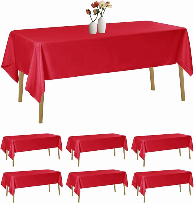 6 Pack Rectangle Tablecloth 60 x 102 Inches Red Table Cloth Stain and Wrinkle Resistant Washable Polyester Fabric Table Cover for Party, Wedding and Banquet Decoration