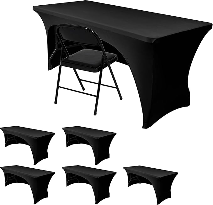 Nasitos 6 Pack Spandex Table Covers 4ft-Open Back Table Cloth, Stretch Fabric Spandex Trade Show Table Covers for 4 Foot Tables Washable, Wrinkle Resistant Table Protector for Craft Show, Party