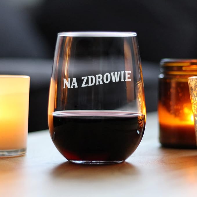 Bevvee Na Zdrowie Polish Cheers - Stemless Wine Glass - Cute Poland Themed Gifts or Party Decor - Large 17 Ounce