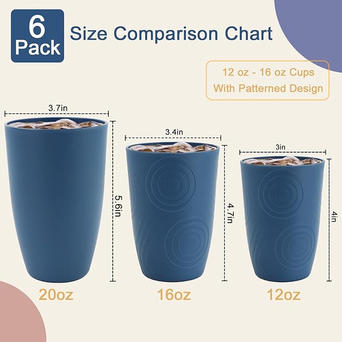 12oz Wheat Straw Cups Set of 6, Alternatives to Plastic Cups Reusable, Unbreakable Drinking Glasses, Microwave & Dishwasher Safe Drinking Cup, Small Water Cup for Kitchen, Party (Multicolor)