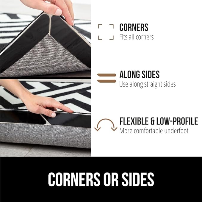 GORILLA GRIP 16 Pc Rug Gripper Pads Keep Area Rugs Corners from Curling, Reusable Double-Sided Stickers Holds Down Carpet in Place, Grips on Tile and Hardwood Floors Helps Prevent Sliding, Home Décor