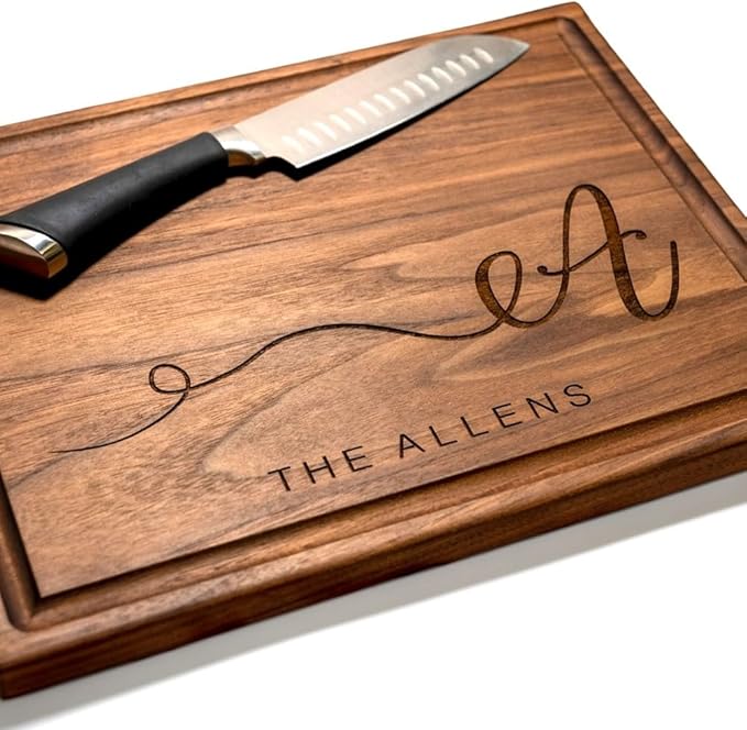 Personalized Cutting Board, Custom Wedding, Anniversary or Housewarming Gift Idea, Wood Engraved Charcuterie, for Friends and Family, Swirled Initial Design 080
