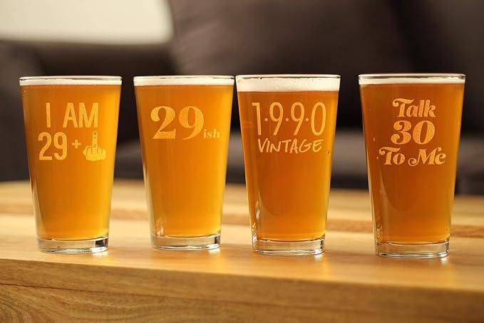 Bevvee Vintage 1990 Pint Glass for Beer - 36th Birthday Gifts for Men or Women Turning 36 - Fun Bday Party Decor - 16 oz