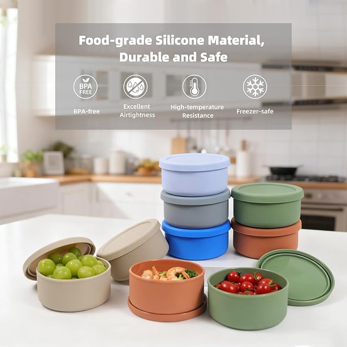 24oz Silicone Food Storage Containers,Round Bowls with Lids - Meal Prep Containers for Kitchen Serving, Salad & Lunch - Airtight, Microwave/Fridge/Dishwasher Safe, BPA-Free (Ocean blue, 3PACK)