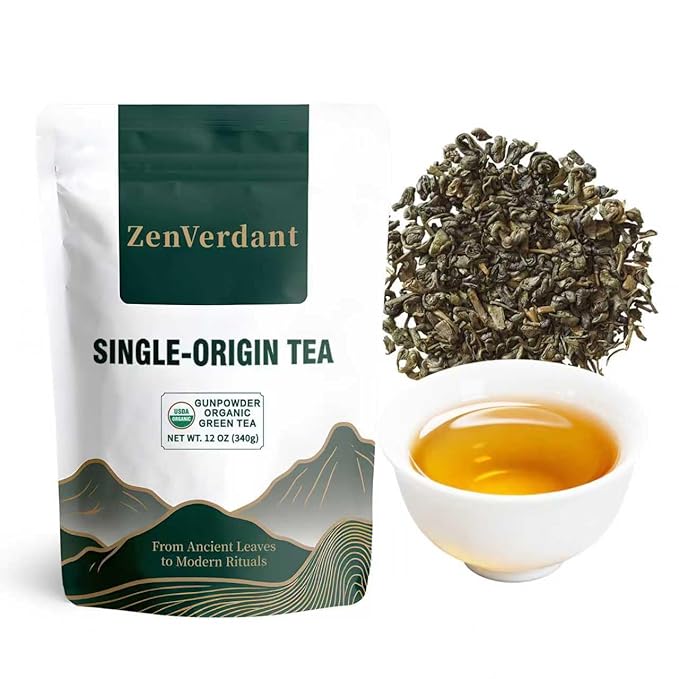 ZenVerdant USDA Organic Longjing Gunpowder Green Tea 12 Oz (340.2g) - Premium Loose Leaf, Fresh Harvest, Smooth Rich Umami Flavor, Airtight Sealed for Freshness