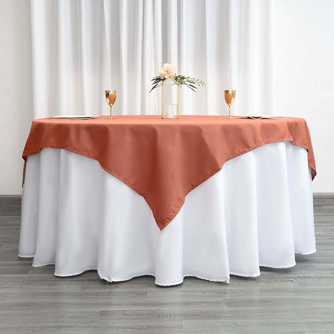 Efavormart 70" Premium Square Polyester Tablecloth for Wedding Kitchen Dining Events - Terracotta