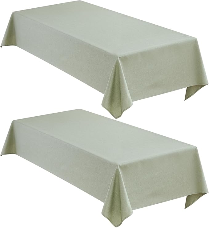 Faux Linen Tablecloths for Rectangle Tables, 2 Pack Burlap Textured Table Cloths Washable Farmhouse Table Cover Water Resistant for Dining, Wedding, Outdoor(Sage Green, 60"×104")
