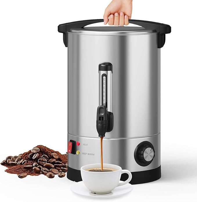 70-Cup Commercial Coffee Urn – 10l Large Stainless Steel Electric Coffee Maker with Double-Wall Insulation and Filter Basket – Suitable for Buffets, Catering, Parties, Weddings, and Business Events