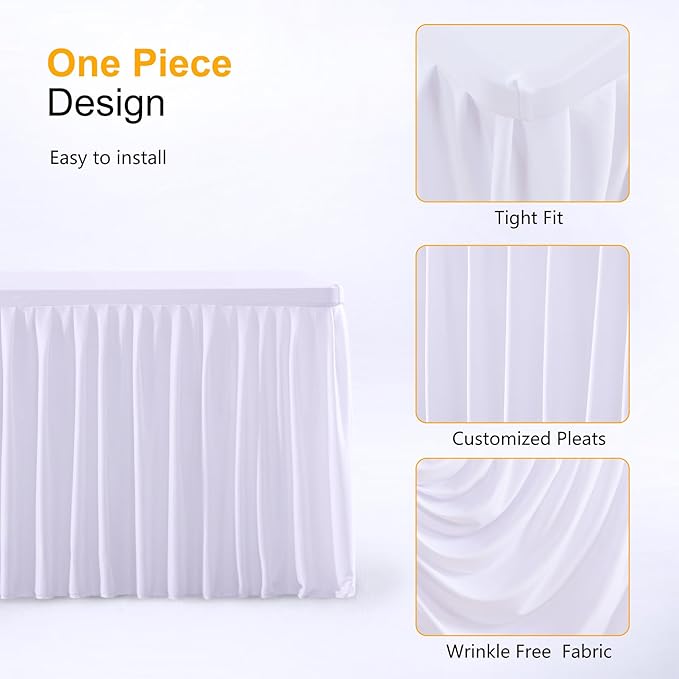 Wish Care 2 Pack White Square Table Clothes for 2.8 Foot Tables, Polyester Fitted Tablecloths 2.8ft Stretch Table Cover for Wedding, Birthday, Parties, Trade Show, Craft Show
