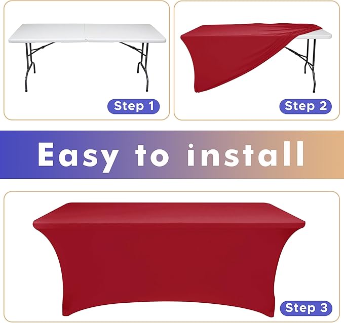 Nasitos 2 Pack Spandex Tablecloths for 6 Foot Rectangle Table-Open Back Red Stretch Table Cloths for 6 Foot Folding Table, Wrinkle Resistant for Wedding, Parties, Buffet, Baby Shower