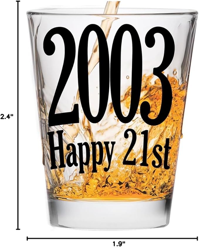 Make Em Laugh 2004 Happy 21st Birthday Shot Glass Gift - Celebrate Turning Twenty-One - Perfect Birthday Gifts for Him or Her - Party Supplies