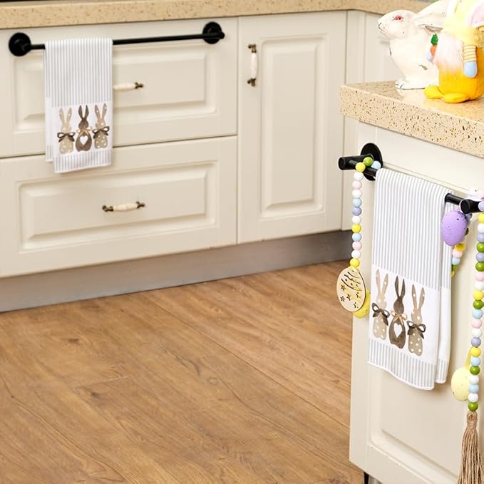 ARKENY Easter Kitchen Towels Set of 2,Beige Bunny Dish Towels 18x26 Inch Drying Dishcloth,Farmhouse Home Seasonal Spring Decorations AD220