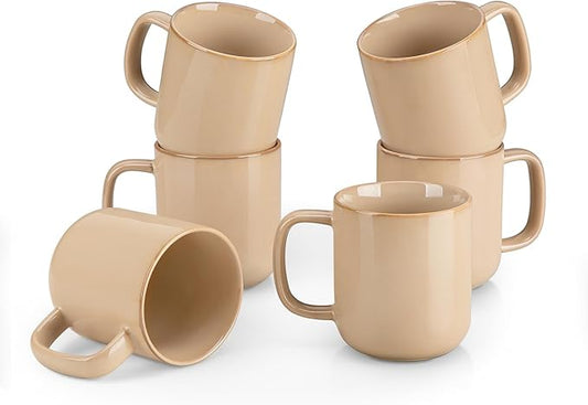 vancasso Coffee Mugs Set of 6, 12 Oz Ceramic Coffee Cups with Handle, Ceramic Unique Glaze Coffee Cup for Cappuccino, Latte, Tea, Cocoa, Dishwasher & Microwave Safe Gift Sets, Brown, Series PLAYA