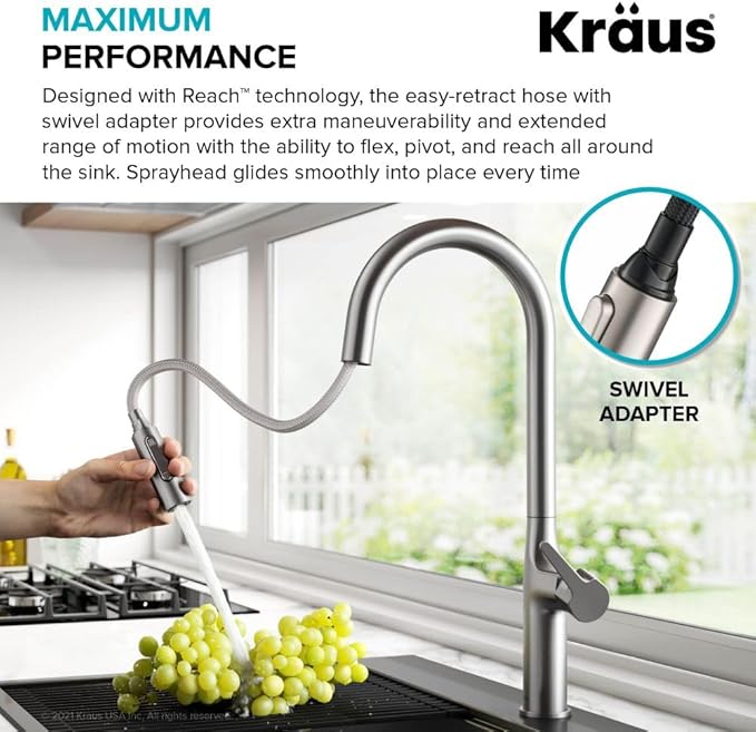 KRAUS Oletto Tall Modern Pull-Down Single Handle Kitchen Faucet in Matte Black, KPF-3101MB