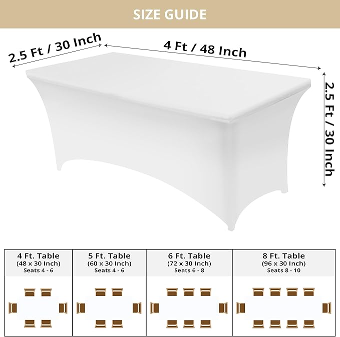 Utopia Kitchen Spandex Tablecloth 2 Pack [4FT, White] Tight, Fitted, Washable and Wrinkle Resistant Stretch Table Cloth Rectangle Cover for Trade Show, Weddings & Parties [48Lx30Wx30H Inch]