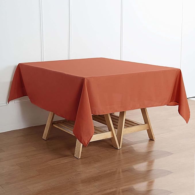 Efavormart 70" Premium Square Polyester Tablecloth for Wedding Kitchen Dining Events - Terracotta