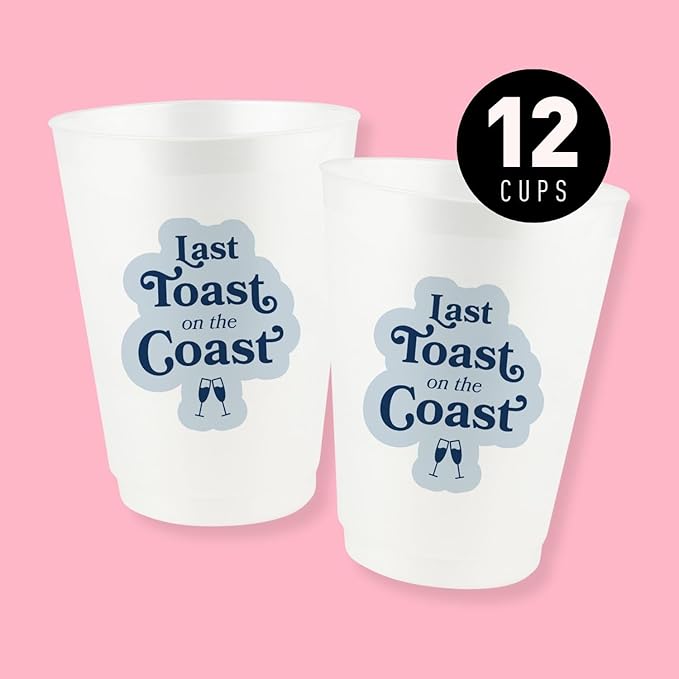 Stag & Hen Last Toast on the Coast Bachelorette Party Cups - 12 Pack, 16 oz Cups | Custom Drinkware for Nautical Boat Beach Summer Themed Bridal Shower, Engagement Party | Bridesmaids Gifts, Favors