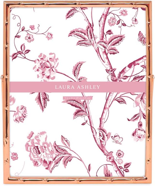 Laura Ashley 8x10 Rose Gold Bamboo Metal Picture Frame (Vertical) with Pull-Out Easel Stand, Made for Tabletop, Counterspace, Shelf and Desk