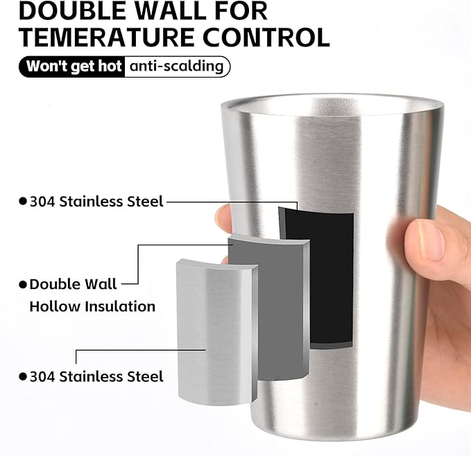 10 Pack 12 oz Stainless Steel Insulated Cup, Double Wall Vacuum Small Metal Cup, Reusable Camping Cups Unbreakable Indoor Outdoor for Party, Home, Office, BBQ, Sliver