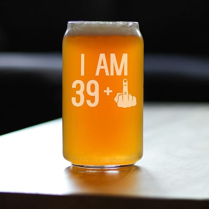 Bevvee I Am 39 + 1 Middle Finger - 16 oz Beer Can Pint Glass - Funny 40th Birthday Gifts for Men or Women Turning 40
